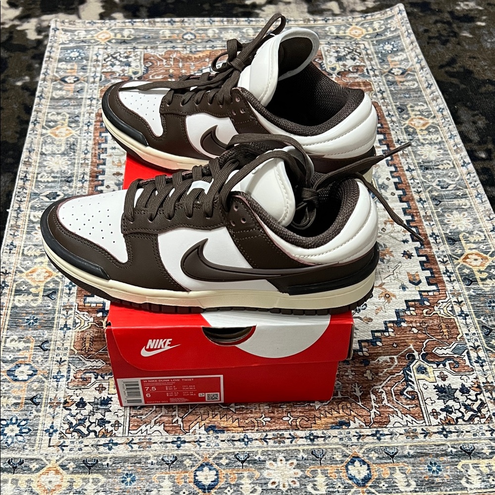 Nike Women's Dunk Low Twist Dark Brown and White Sneakers
